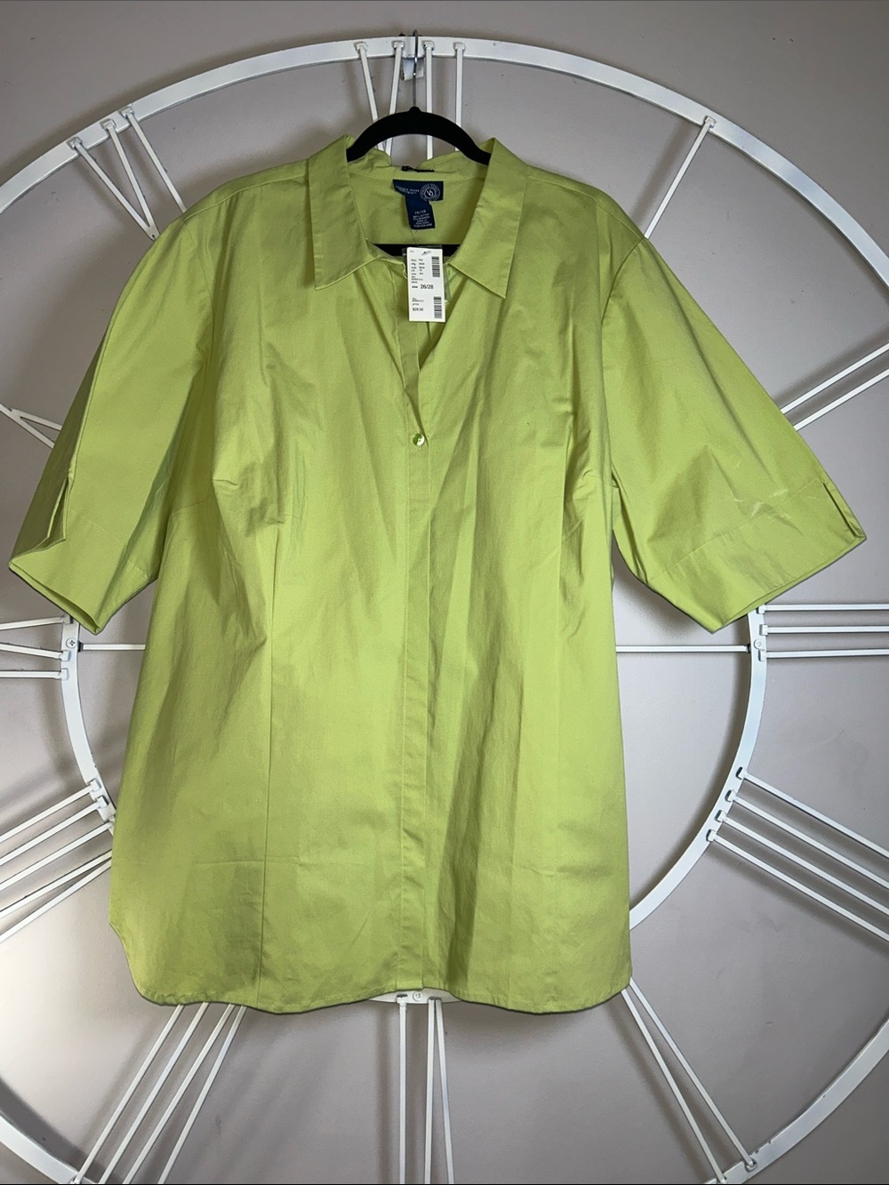 NWT Lane Bryant Cotton Bright Lime Short Sleeve Button-Down Shirt size 26/28